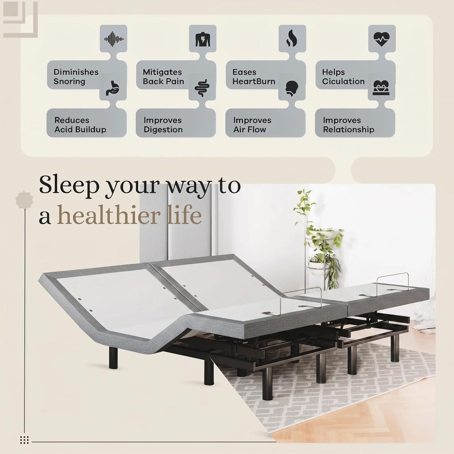 Classic Adjustable Bed Base, Head and Foot Lift, Massage, Under-Bed Lights, USB, Memory, Zero Gravity Smart Frame - King