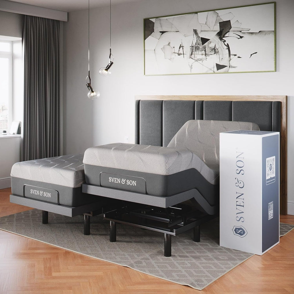 Classic Adjustable Bed Base, Head and Foot Lift, Massage, Under-Bed Lights, USB, Gel Memory, Zero Gravity Smart Frame - Split King + 14 Inch Hybrid Spring Matt (Medium Soft)